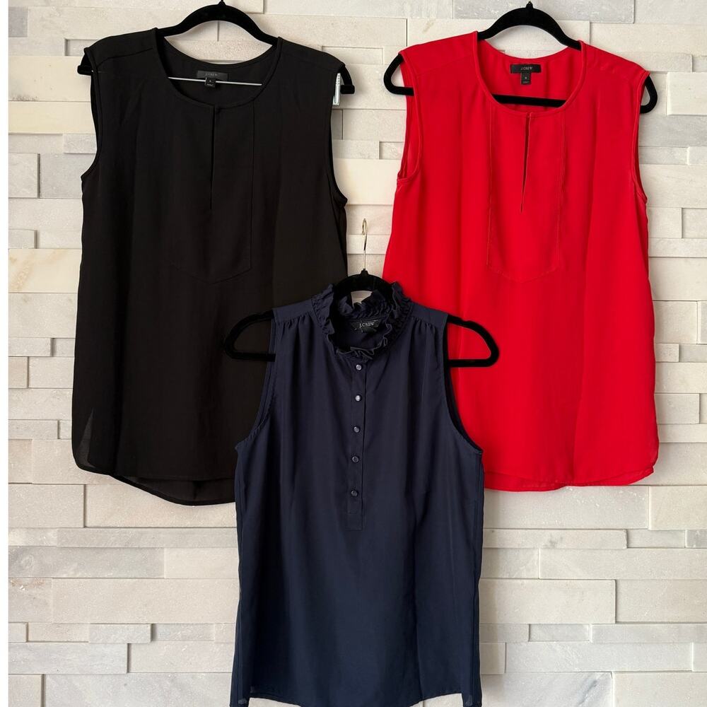 J CREW Lot/3 Sleeveless Popover Lightweight Tops Blouses Red, Navy, Black sz 6